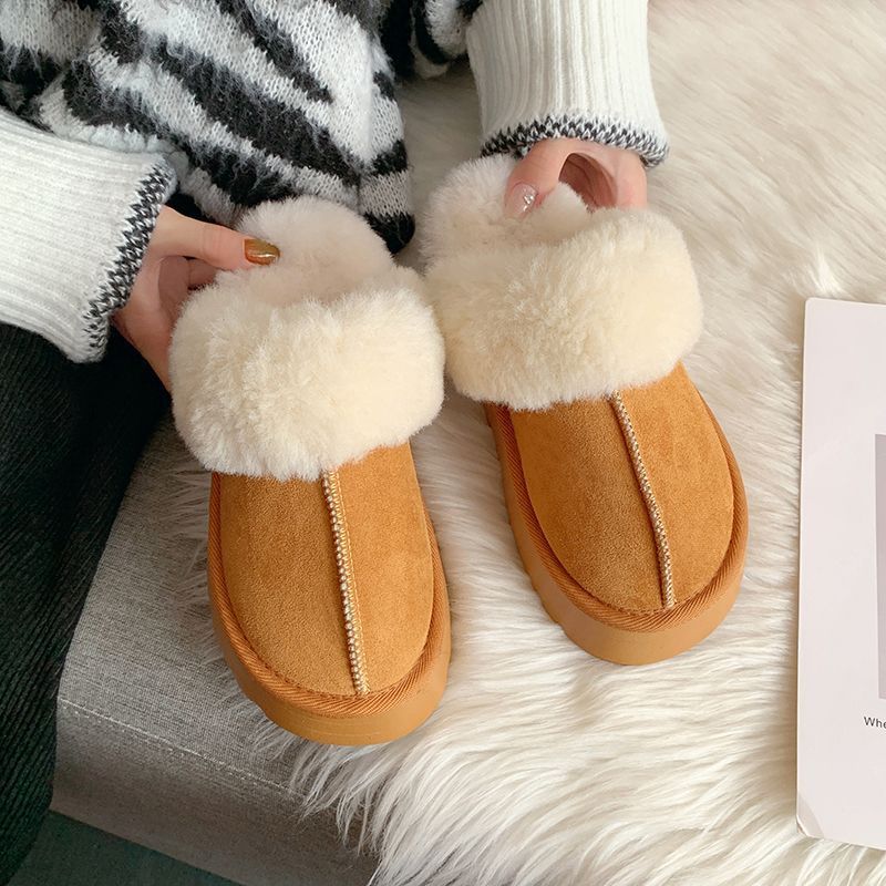 Snow Boots with Fur, Integrated Fluffy Women's Half Slippers, Cotton Shoes
