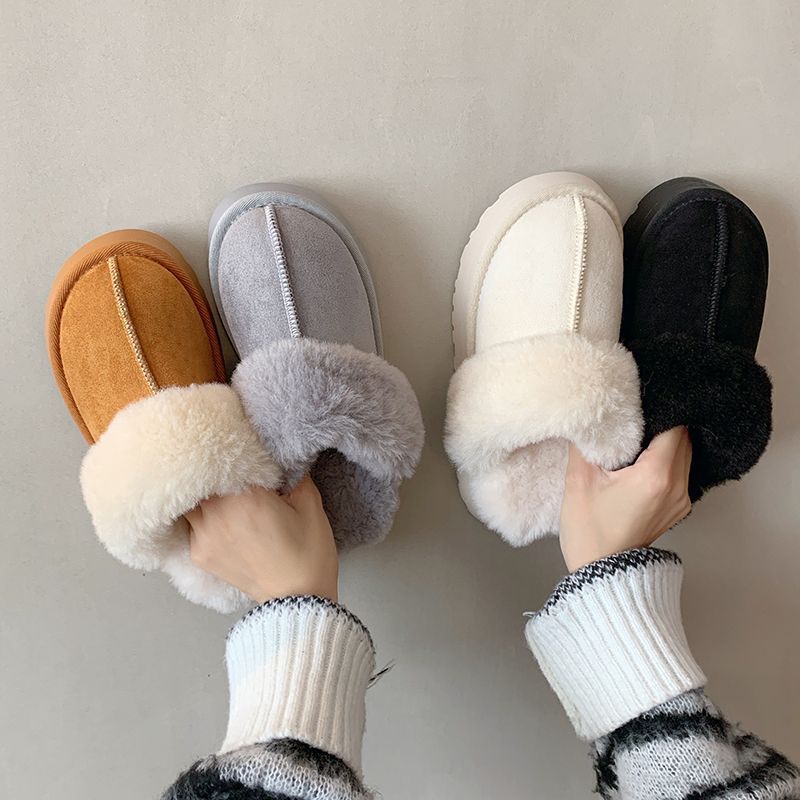 Snow Boots with Fur, Integrated Fluffy Women's Half Slippers, Cotton Shoes