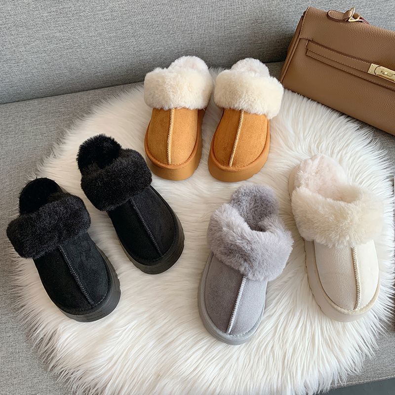 Snow Boots with Fur, Integrated Fluffy Women's Half Slippers, Cotton Shoes