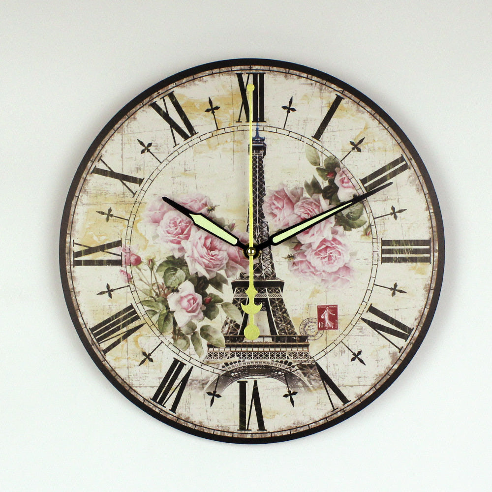 absolut geräuschlose Quarz-Wanduhr im Vintage-Rosen-Stil, Eiffelturm-Design, Stundenanzeige, Dekoration für Zuhause, moderne Uhr, Wandgeschenk, orologi da parete