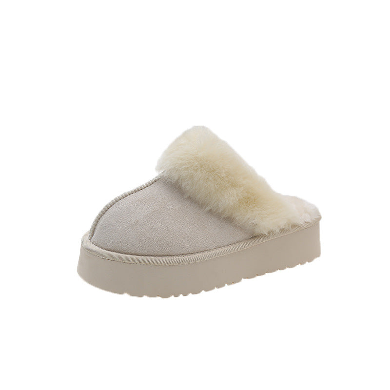 Snow Boots with Fur, Integrated Fluffy Women's Half Slippers, Cotton Shoes