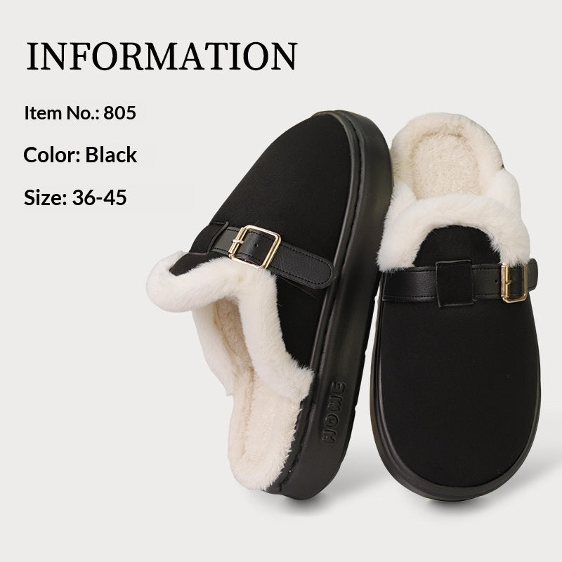 Zapatillas de casa para mujer de otoño/invierno, afelpadas, con suela gruesa, cálidas, antideslizantes y de algodón