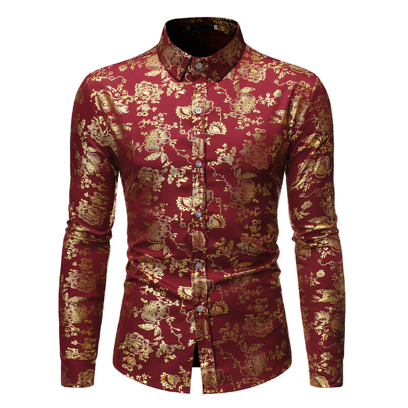 Camisa de solapa estampada con efecto metalizado para hombre
