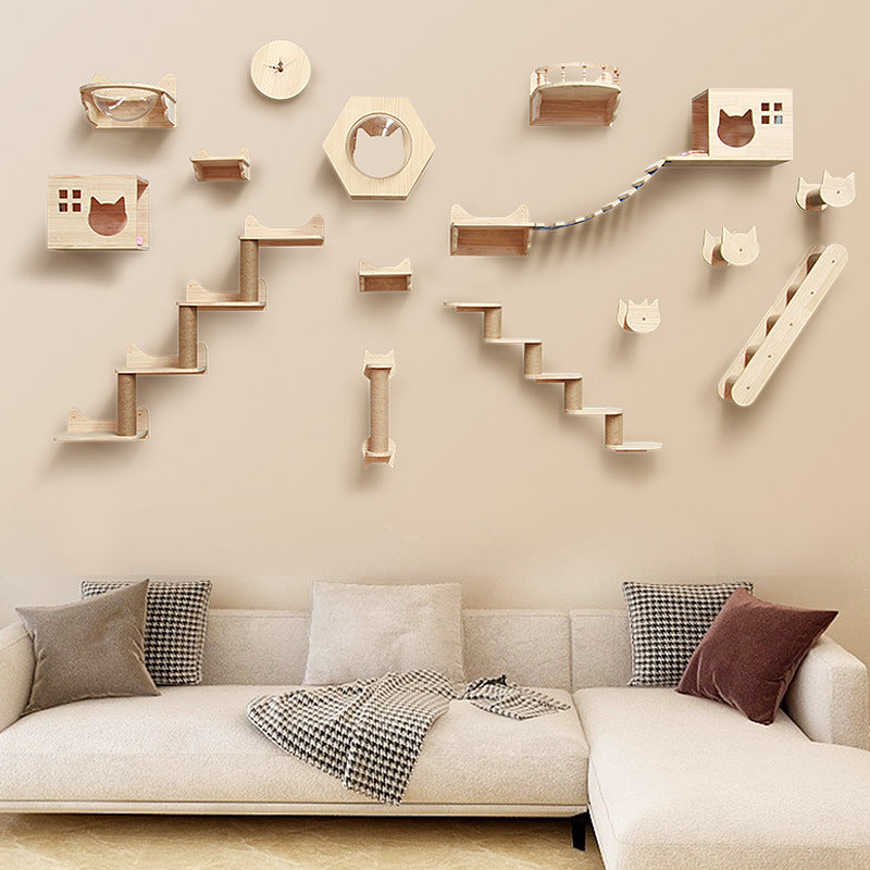 Wandmontierter Katzenbaum aus Massivholz – Modulares Kletter- und Ruhesystem für Katzen