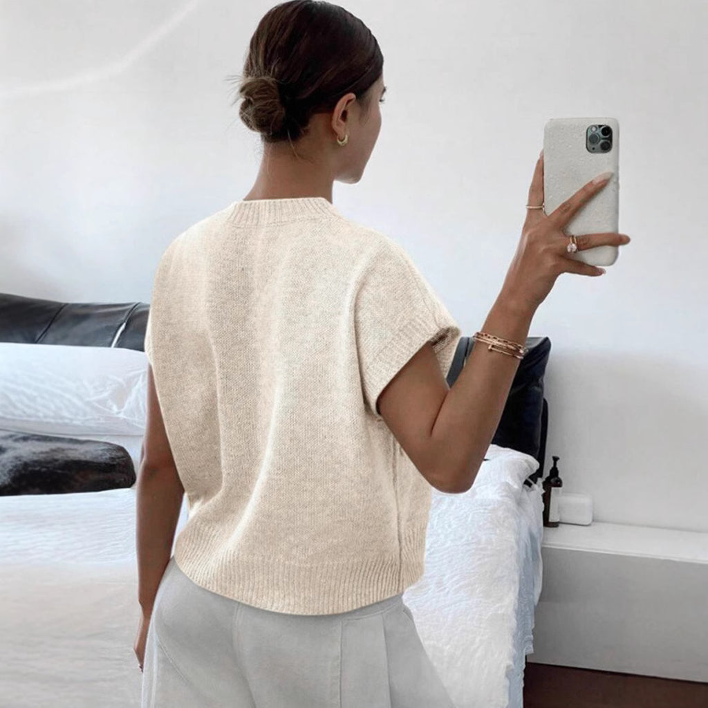 Top de jacquard tejido de color liso para mujer
