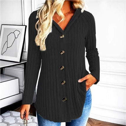 Chaqueta elegante de mujer con botones, cintura ajustable y manga larga