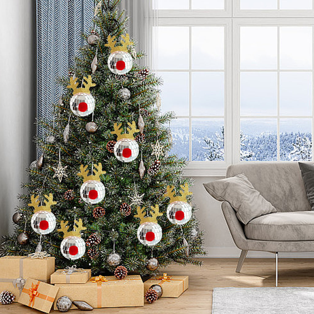 Un set de cinco bolas de Navidad brillantes con diseño de bola de espejo