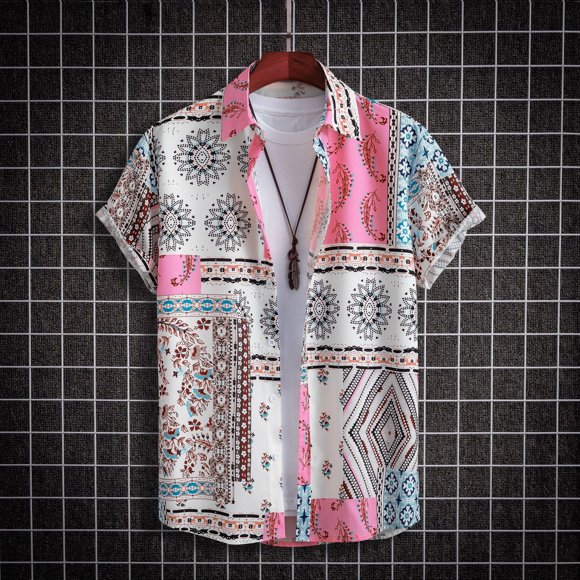 Camisa casual de manga corta con estampado digital para hombre