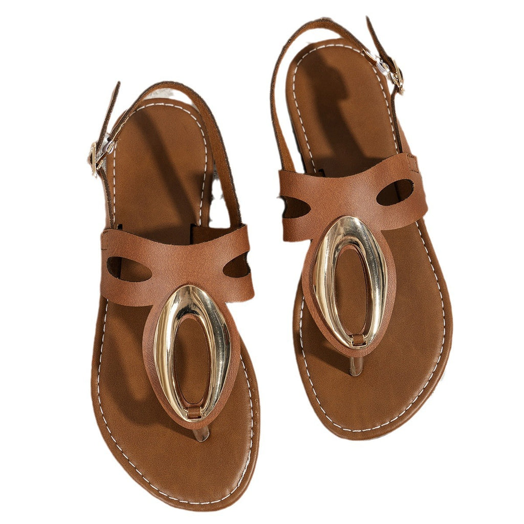 Sandales décontractées pour femme à boucle métallique, faciles à assortir