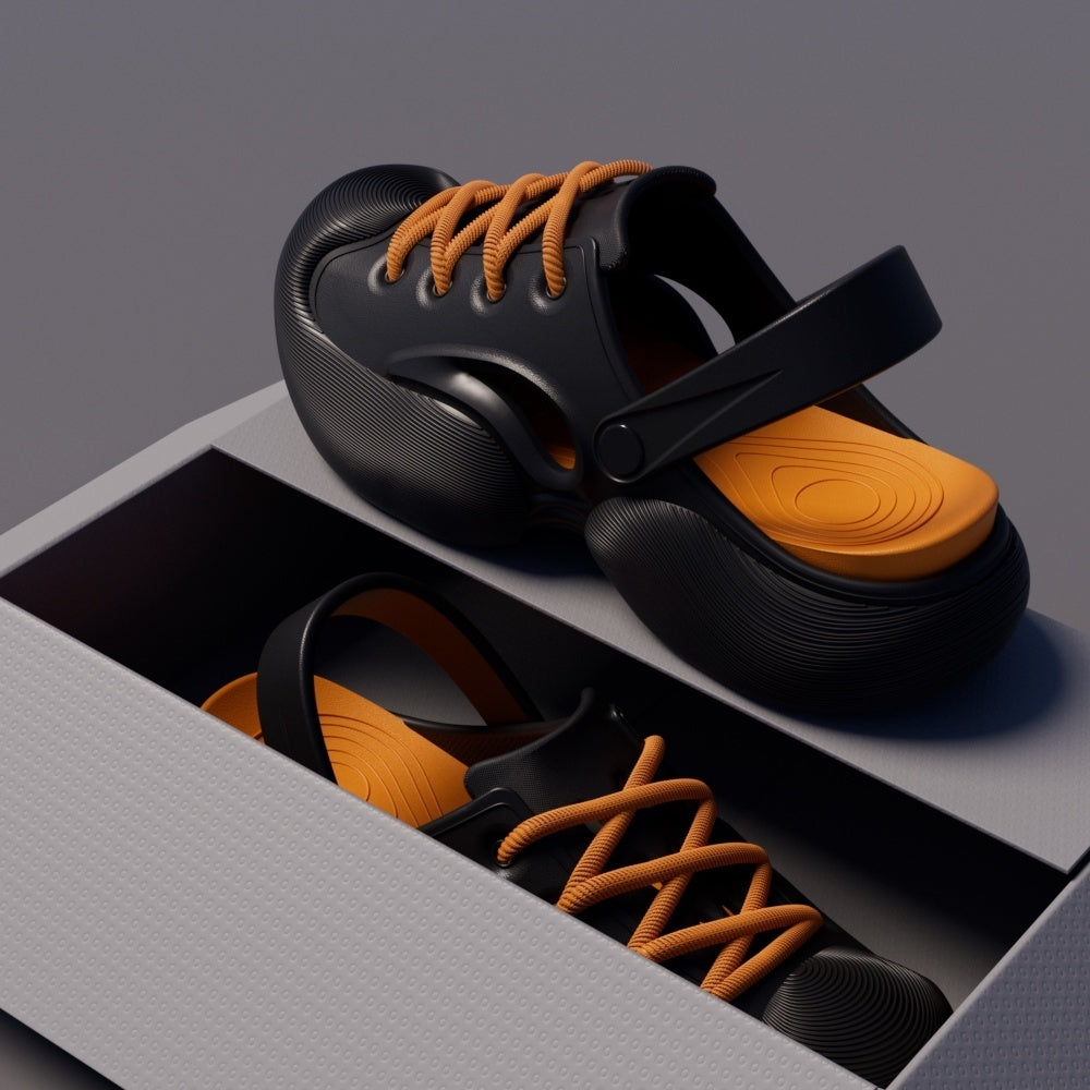 Geschlossene Outdoor-Slipper für den Sommer, Plateausohle, höhenverlängernd, rutschfest, trendige Lochschuhe für Damen und Herren
