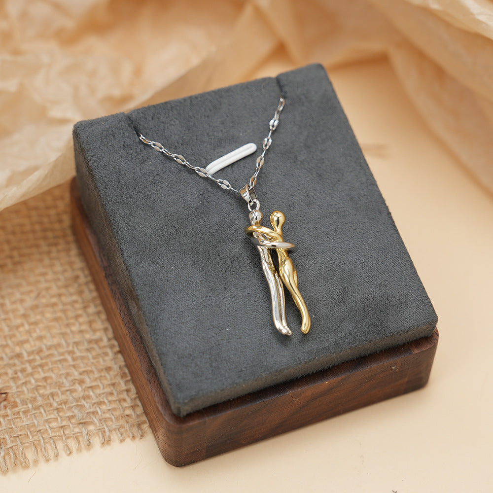 Couple Hugging Bronze Pendant Necklace