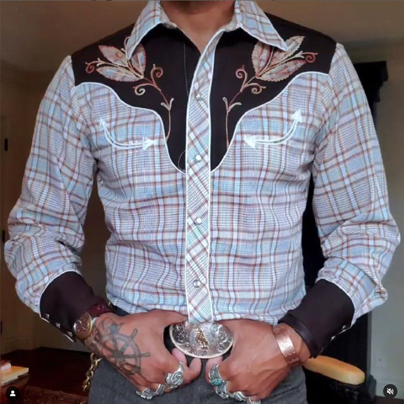 Camisa casual de manga larga con solapa y estampado 3D para hombre