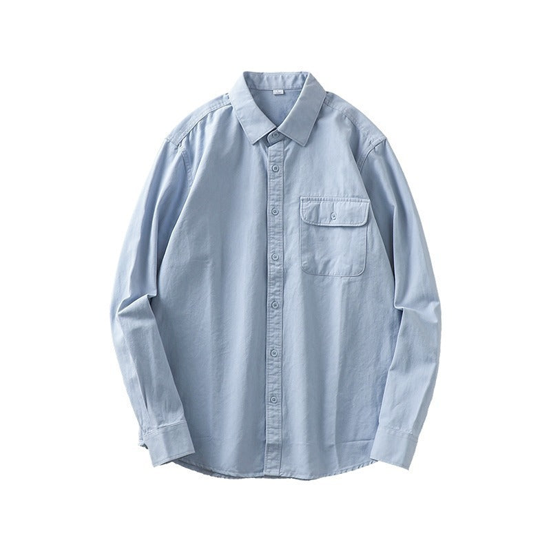Camisa blanca de algodón de alta gama con bolsillos para hombre