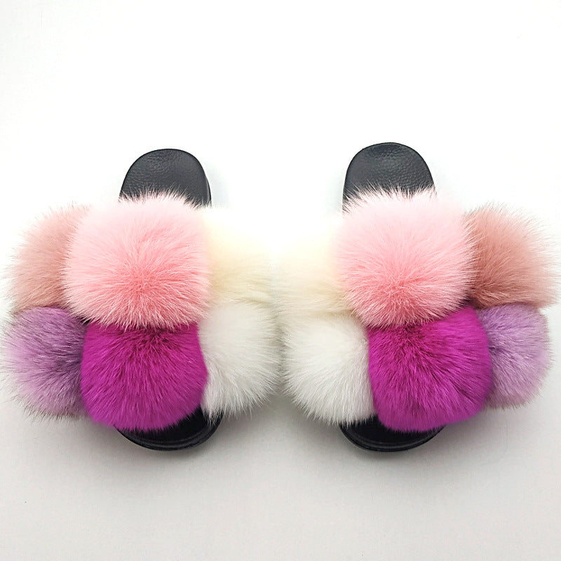 Slipper mit Fuchspelz-Bommel für draußen