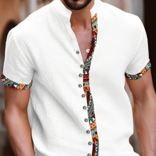 Camisa vintage de manga corta para hombre con estampado