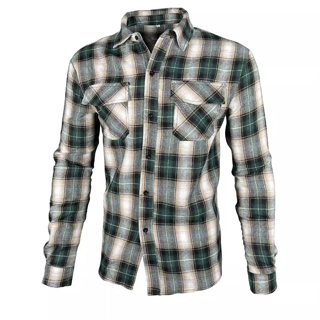 Camisa Fashion de Manga Longa com Gola Lapela e Xadrez