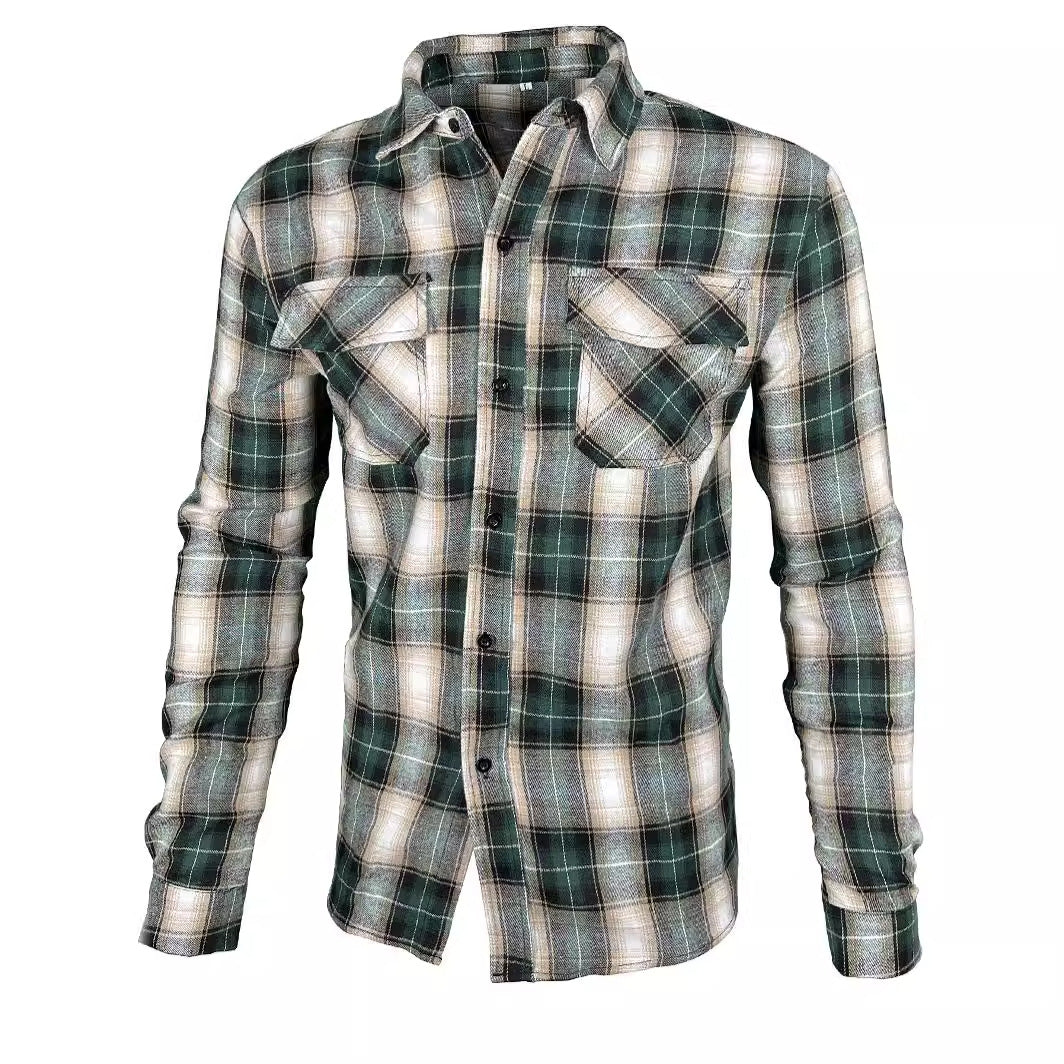 Camisa moderna de manga larga con cuello solapa y cuadros
