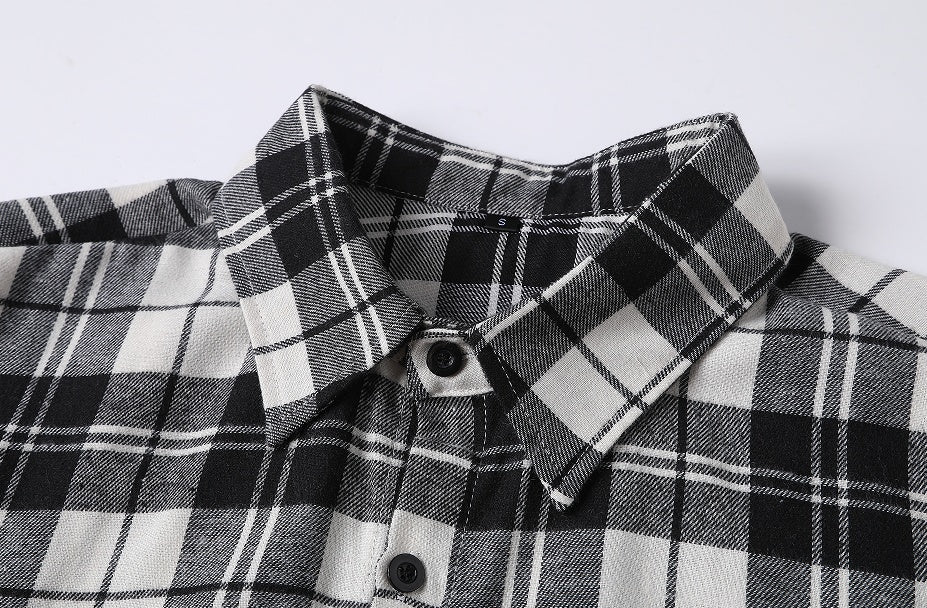 Camisa casual de manga larga a cuadros para hombre joven