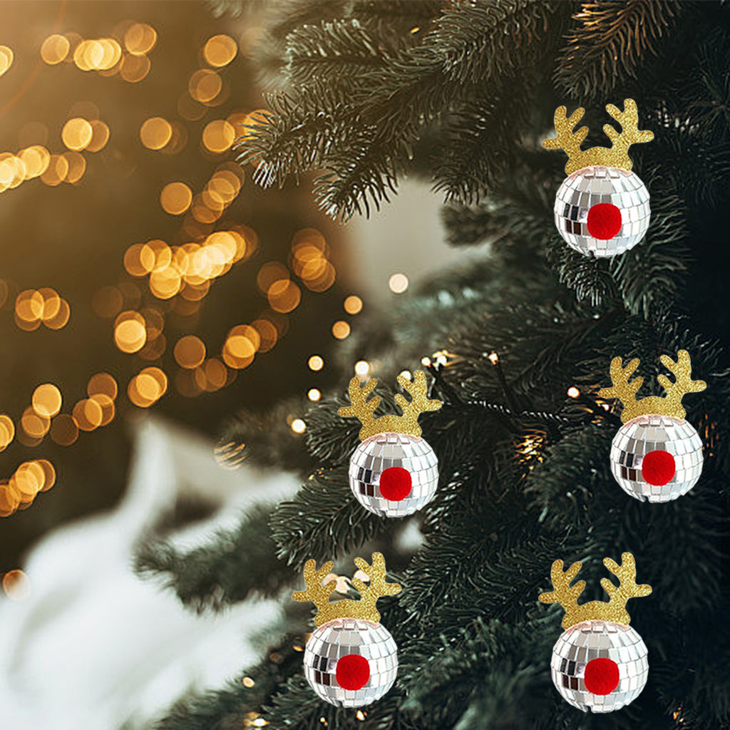 Un set de cinco bolas de Navidad brillantes con diseño de bola de espejo