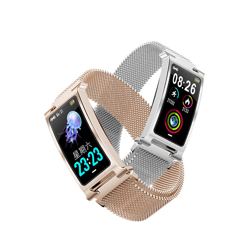 F8 aktivitetsarmbandsklocka med hjärtfrekvensmätning, vattenskydd och stegräkning.