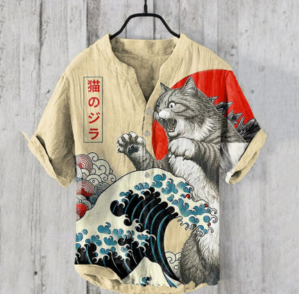 Camisa de manga corta para hombre talla grande de verano con tres botones