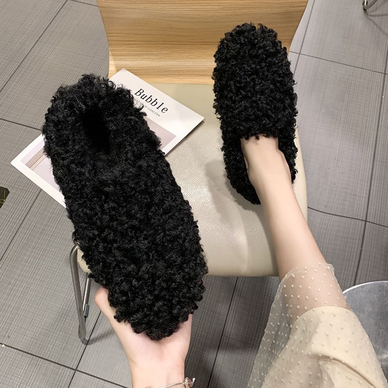 Lamb Curly Pumps Women's Flat Bottom