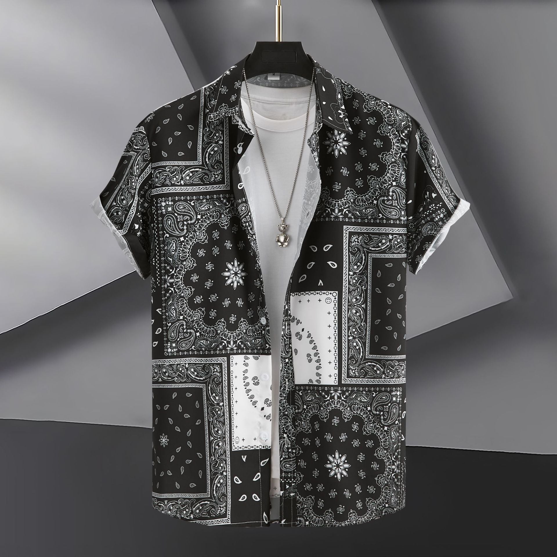 Camisa casual de manga corta con estampado digital para hombre