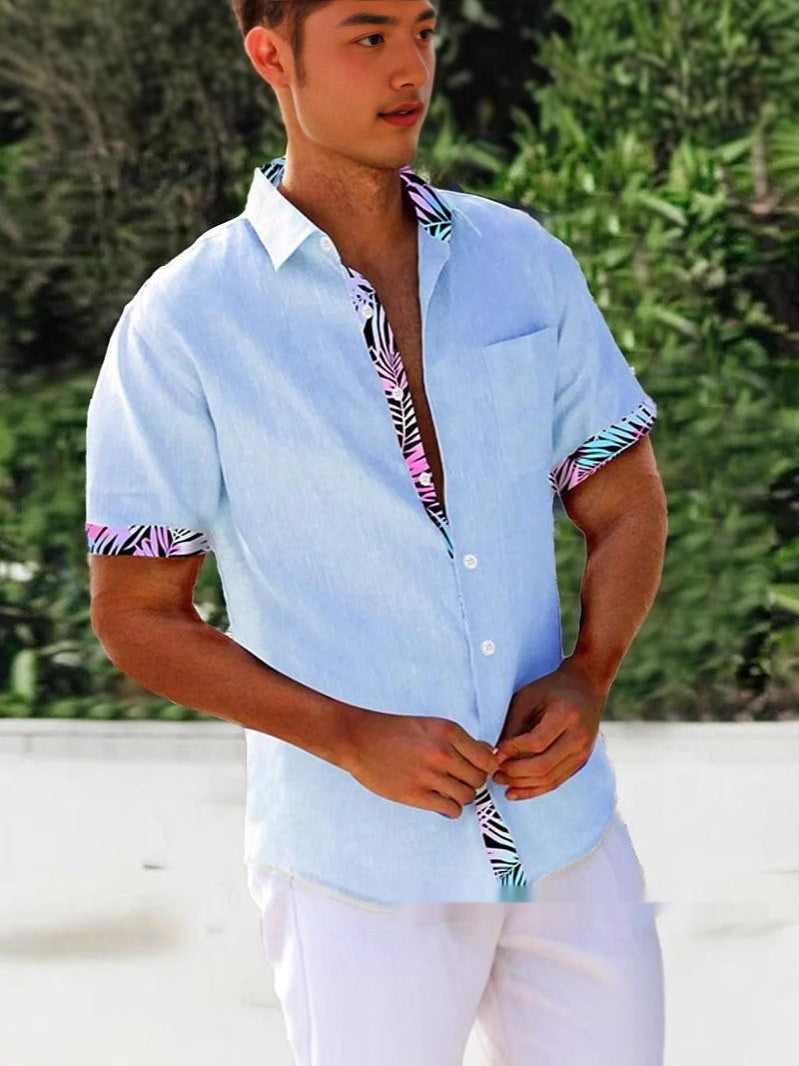 Camisa Holgada Casual de Manga 3D a Rayas para Hombre para la Playa