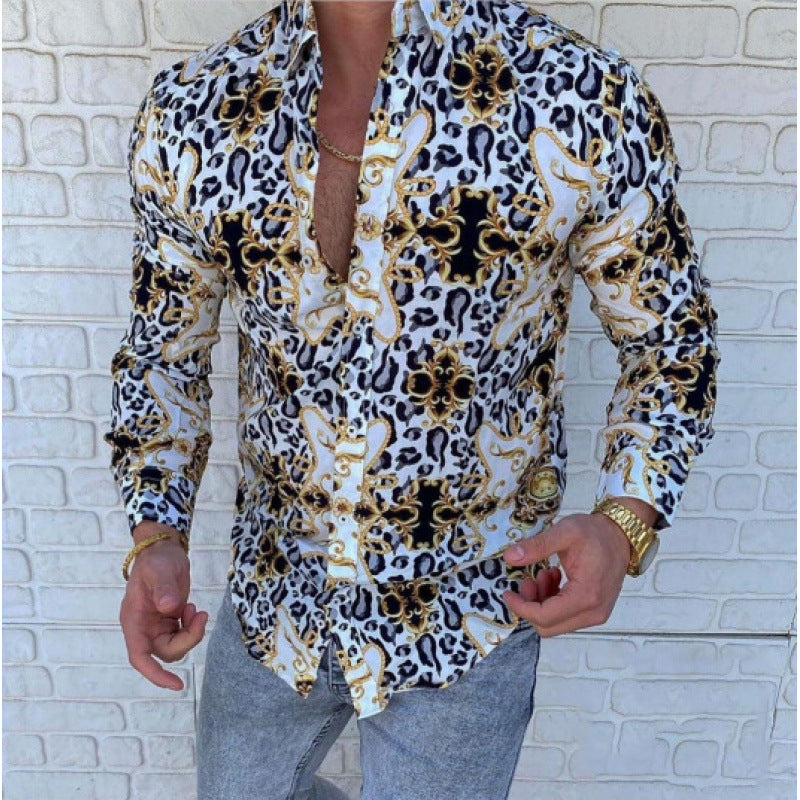 Camisa de manga larga para hombre, estampado casual estilo europeo y americano