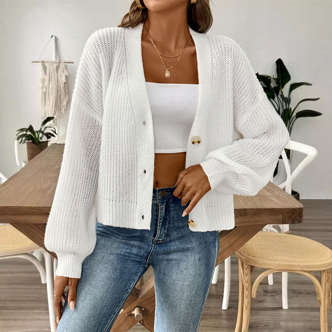 Chaqueta de punto minimalista con botonadura corta para mujer