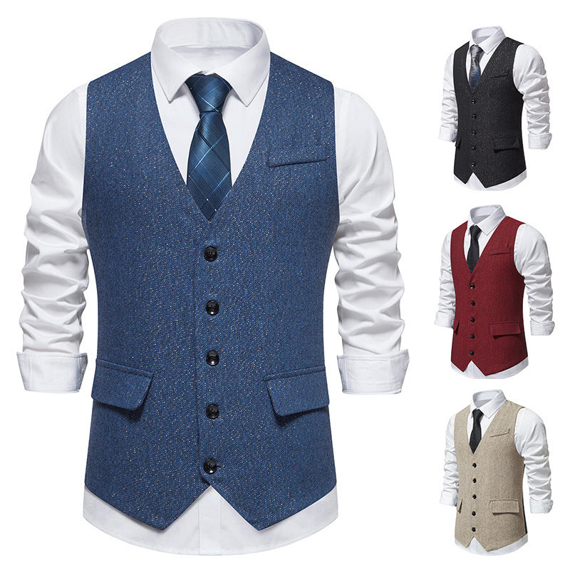 Colete masculino retrô de terno com abotoamento simples (single-breasted)
