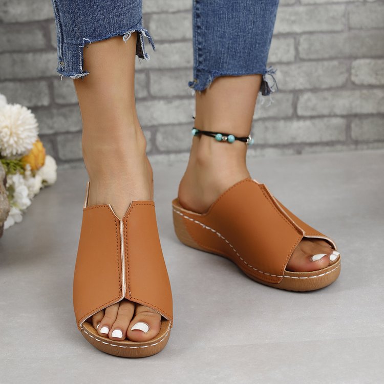 Wedge Platform Peep-Toe Slippers Women's Muffin Plus Size Sandals