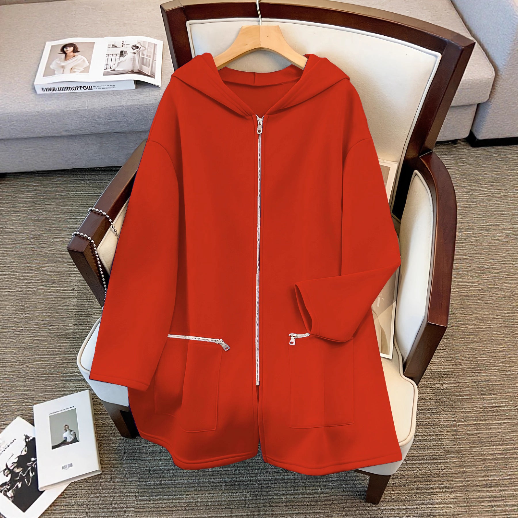 Sudadera con capucha holgada de talla grande, retro-chic, casual y deportiva para otoño e invierno