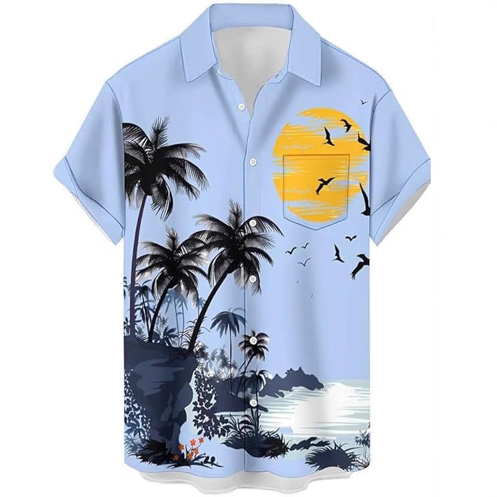 Camisa masculina casual de manga curta, combina com tudo