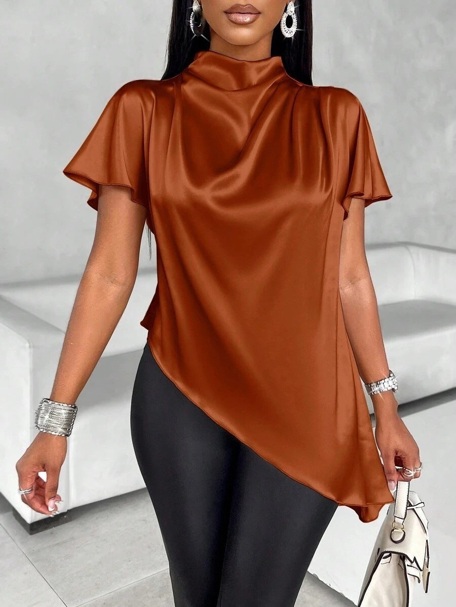 Top casual holgado para mujer, de color liso, con bajo asimétrico