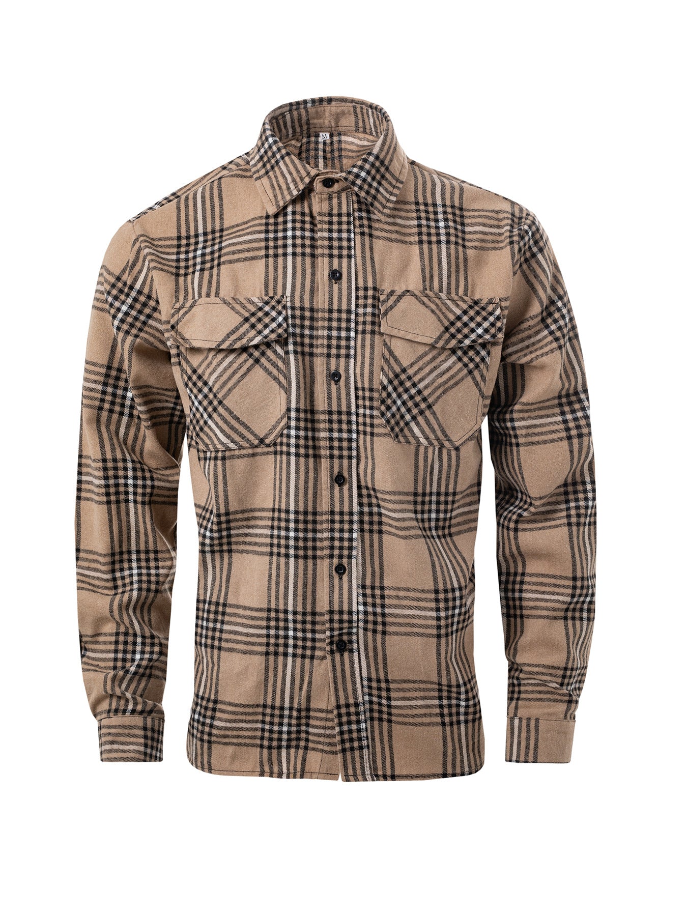 Camisa moderna de manga larga con cuello solapa y cuadros