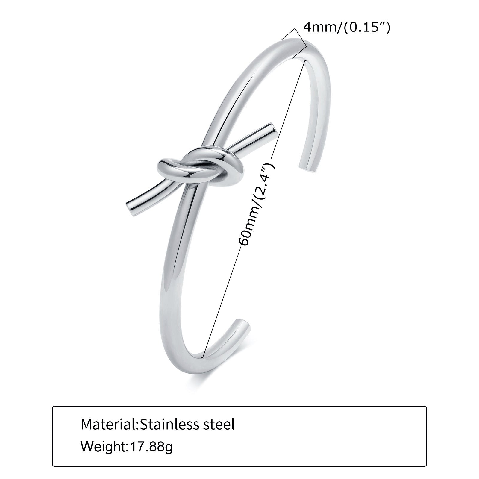 Ett öppet armband i rostfritt stål med knutdesign i modern ins-stil.