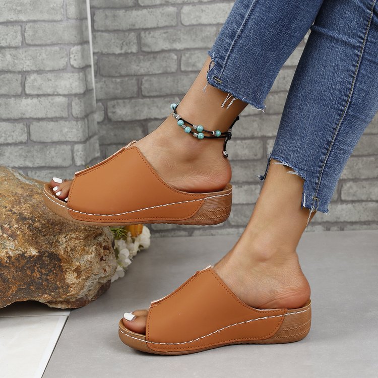 Wedge Platform Peep-Toe Slippers Women's Muffin Plus Size Sandals