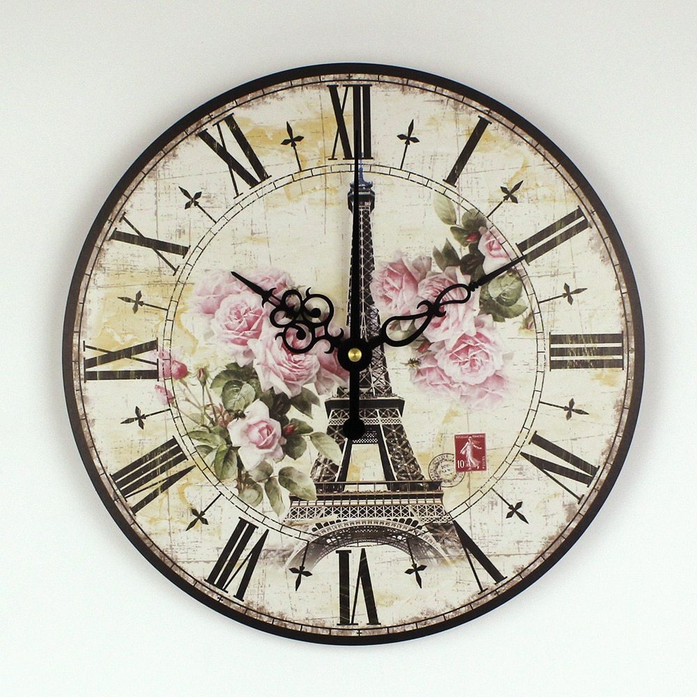absolut geräuschlose Quarz-Wanduhr im Vintage-Rosen-Stil, Eiffelturm-Design, Stundenanzeige, Dekoration für Zuhause, moderne Uhr, Wandgeschenk, orologi da parete