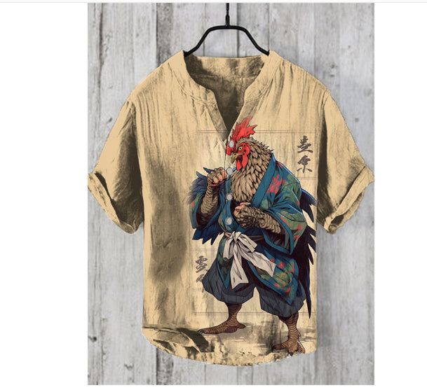 Camisa de manga corta para hombre talla grande de verano con tres botones