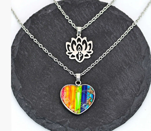 Seven-color Heart-shaped Emperor Stone Lotus Double-layer Necklace