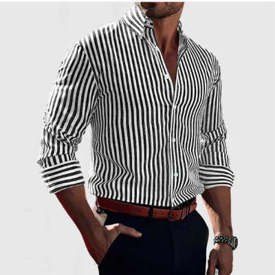 Camisa de manga larga estampada Ins para hombre, moda casual, con solapa y botones, prenda superior