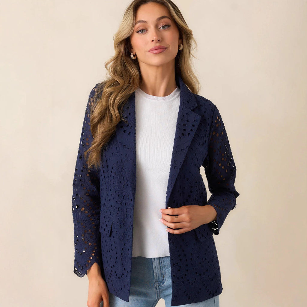 New Solid Color Fake Pocket Slim Hollow-out Jacket For Women