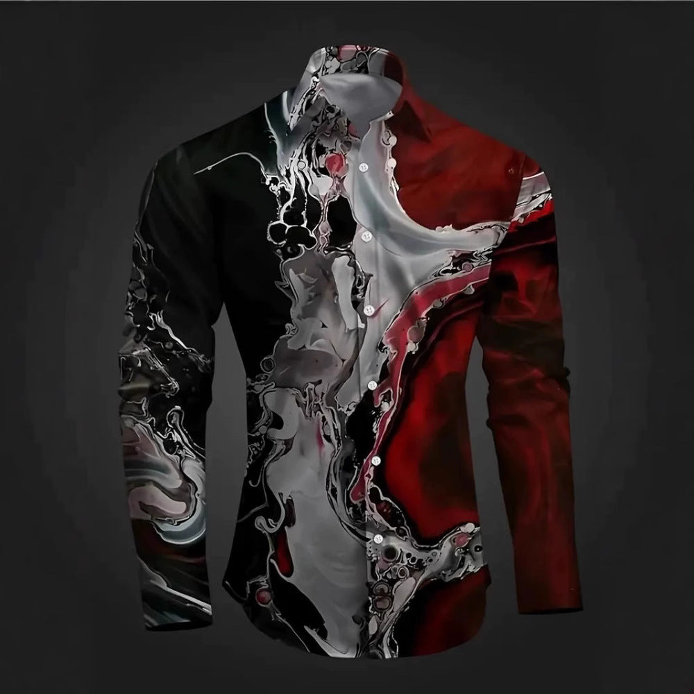 Camisa de manga larga 3D estampada para hombre, estilo casual y personalizado, tendencia europea y americana, para primavera y otoño