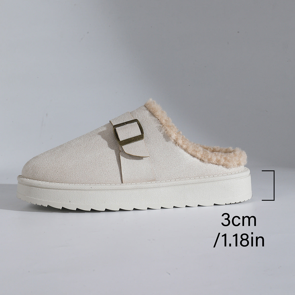 Pantuflas de algodón para mujer, con punta cerrada, forro polar y hebilla en la suela gruesa