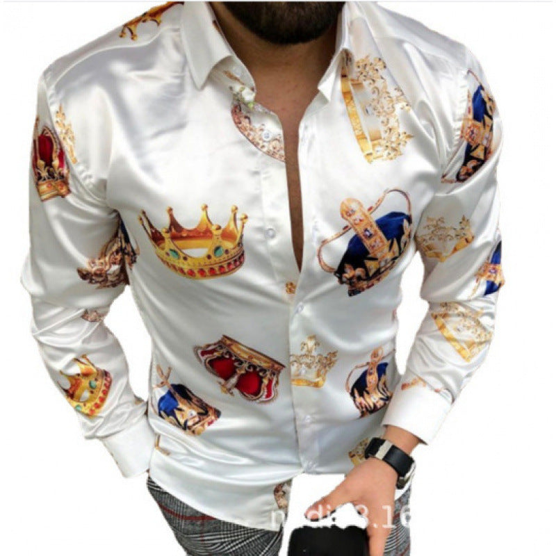 Camisa de manga larga para hombre, estampado casual estilo europeo y americano