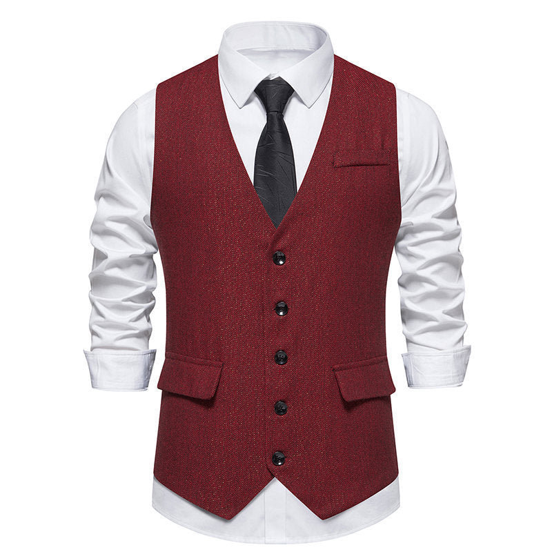 Colete masculino retrô de terno com abotoamento simples (single-breasted)