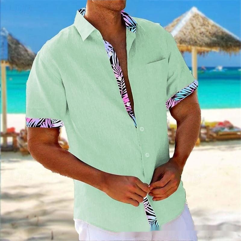 Camisa Holgada Casual de Manga 3D a Rayas para Hombre para la Playa