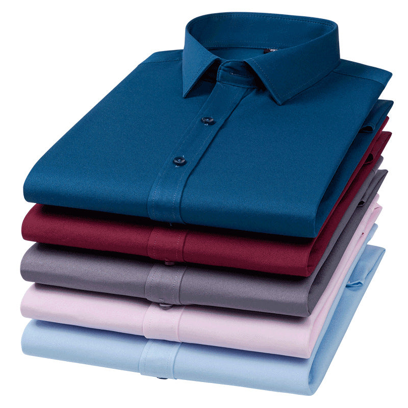 Camisa elástica informal de negocios para hombre, manga larga, lisa, sin bolsillo, de primavera