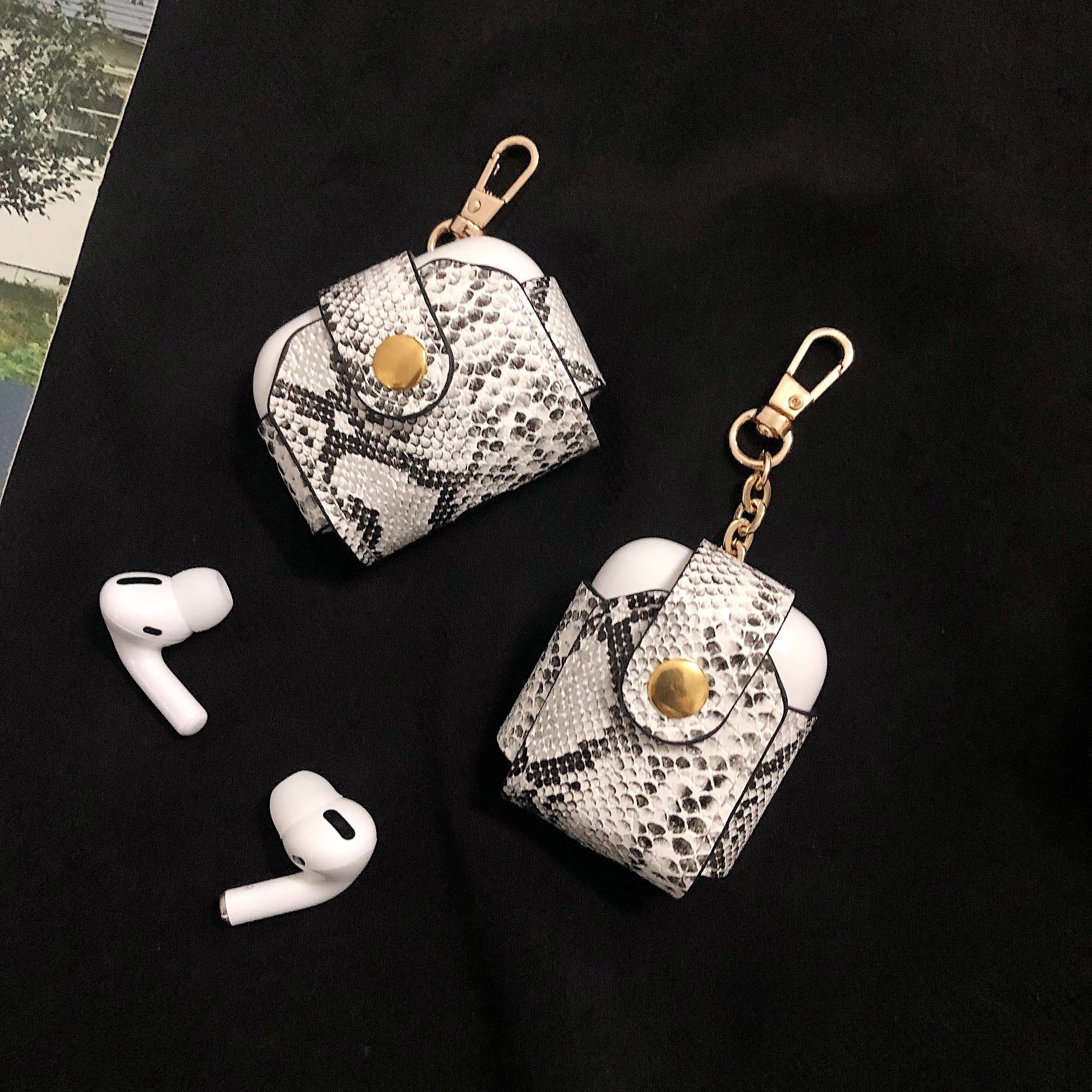Kompatibel med Apple, skyddande fodral för airpods med ormskinnsmönster